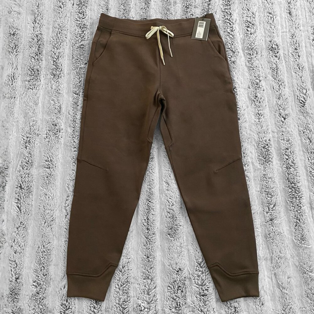 Dark Brown Casual Lounge Sweatpants Ribbed Hem with Light Beige Drawstring